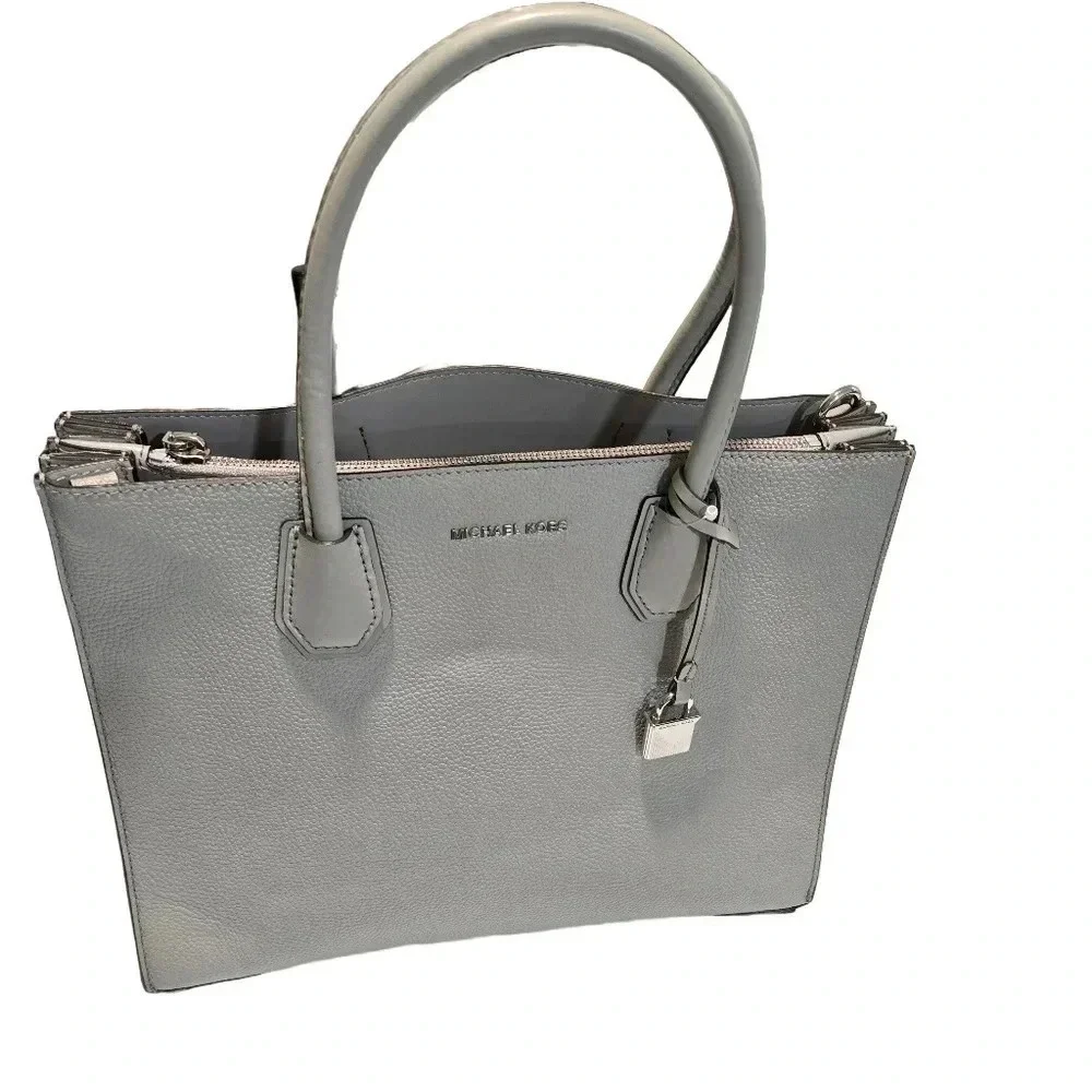 Michael Kors Mercer Large Convertible Pearl Grey Leather Tote Bag